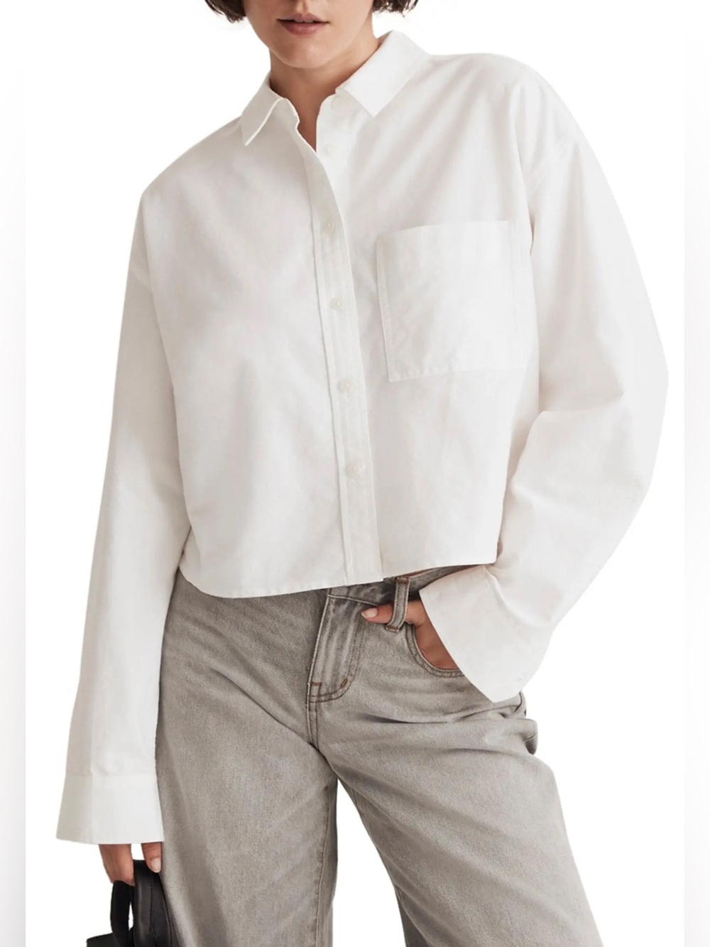 Madewell The Signature Oxford Crop Shirt White Small
